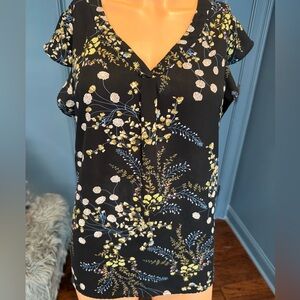 Philosophy Floral Blouse Black Boho Flutter Sleeve Top Medium